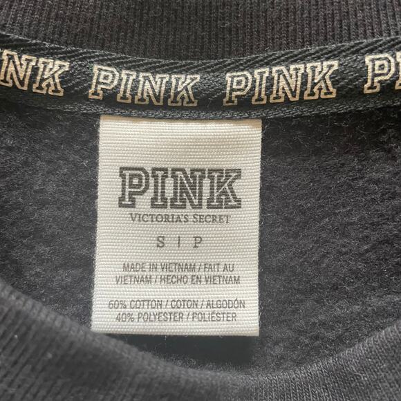 Victoria's Secret PINK Sweatshirt Womens Small Black Sequin Stripe Loungewear - Picture 6 of 7